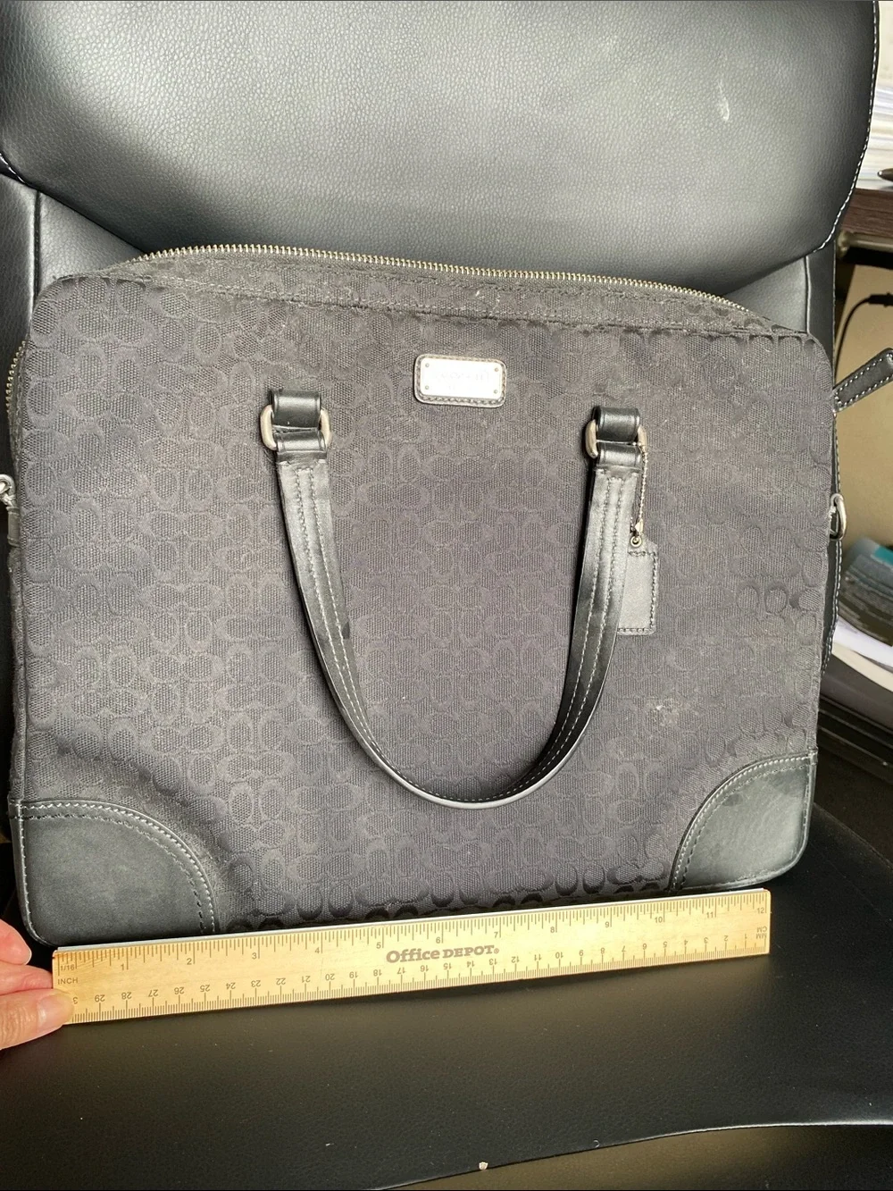 Coach Black Signature Jacquard Laptop Bag